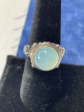 EFFY Sterling Silver 925/18K Blue Chalcedony Ring Size 7.5